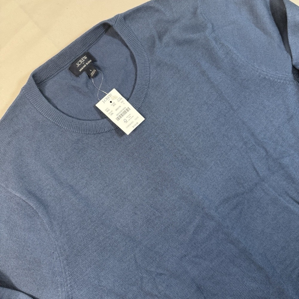 NWT J Crew Merino Wool Blend Crewneck Sweater Mens Large Blue Lightweight New